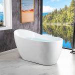 WOODBRIDGE 54" Acrylic Freestanding Bathtub Contemporary Soaking White Tub with Matte Black Overflow and Drain,B0006-MB