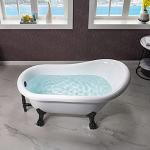 WOODBRIDGE 54" Heavy Duty Acrylic Slipper Clawfoot Bath Tub with Matte Black Feet & Matte Black Drain &Overflow,B0021 MB