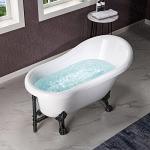 WOODBRIDGE 54" Heavy Duty Acrylic Slipper Clawfoot Bath Tub with Matte Black Feet & Matte Black Drain &Overflow,B0021 MB