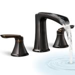 HOIGY Waterfall Bathtub Faucet Oil Rubbed Bronze, Brass Bath Tub Faucet Set 3 Hole, 8 Inch High Flow Roman Tub Faucet, 2 Handle Deck Mount Bathtub Faucets Widespread with Water Hose for Farmhouse