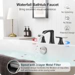 HOIGY Waterfall Bathtub Faucet Oil Rubbed Bronze, Brass Bath Tub Faucet Set 3 Hole, 8 Inch High Flow Roman Tub Faucet, 2 Handle Deck Mount Bathtub Faucets Widespread with Water Hose for Farmhouse