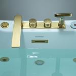 WOODBRIDGE 72" x 35-3/8" Whirlpool and Air Bath Heated Soaking Combination Tub with Adjustable Speed Air Blower and Display Control Panel, Brushed Gold Finish Trim and Drain Kit, BG400+F0045BG