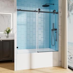Bathtub Shower Door, 56-60" W x 60" H Sliding Shower Door for Tub, 8mm Tempered Glass Shower Doors with Matte Black Stainless Steel Components