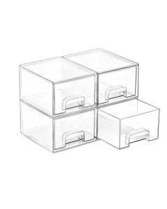 Vtopmart 4 Pack Small Clear Stackable Storage Drawers,Acrylic Bathroom Makeup Organizer,Plastic Storage Bins For Vanity, Undersink, Kitchen Cabinets, Pantry, Home Organization