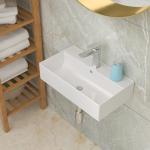 Lordear Wall Mount Bathroom Sink 21 x 12 Inch Wall Sink with Single Faucet Hole White Porcelain Ceramic 21 Inch Floating Bathroom Vessel Sinks