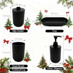LGURT 4-Piece Bathroom Accessories Set, Matte Black Plastic Countertop Organizer with Toothbrush Holder, Lotion Soap Dispenser, Cotton Swab Cup & Vanity Tray – Modern Bathroom Decor for Home