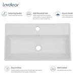 Lordear Wall Mount Bathroom Sink 21 x 12 Inch Wall Sink with Single Faucet Hole White Porcelain Ceramic 21 Inch Floating Bathroom Vessel Sinks