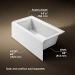 Kohler K-20202-LA Underscore 60" Soaking Bathtub for Three Wall Alcove Installation with Left Drain and 68 Gallon Water Capacity - White