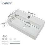 Lordear Wall Mount Bathroom Sink 21 x 12 Inch Wall Sink with Single Faucet Hole White Porcelain Ceramic 21 Inch Floating Bathroom Vessel Sinks