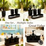 LGURT 4-Piece Bathroom Accessories Set, Matte Black Plastic Countertop Organizer with Toothbrush Holder, Lotion Soap Dispenser, Cotton Swab Cup & Vanity Tray – Modern Bathroom Decor for Home