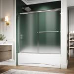 ELEGANT Bypass Sliding Bathtub Shower Door 60" W x 57.4" H, Semi-Frameless Sliding Shower Door, 1/4'' Frosted Glass, Chrome Finish Tub Door