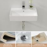 Lordear Wall Mount Bathroom Sink 21 x 12 Inch Wall Sink with Single Faucet Hole White Porcelain Ceramic 21 Inch Floating Bathroom Vessel Sinks