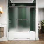 ELEGANT Bypass Sliding Bathtub Shower Door 60" W x 57.4" H, Semi-Frameless Sliding Shower Door, 1/4'' Frosted Glass, Chrome Finish Tub Door