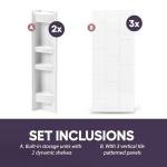 Noah William Home White Acrylic Tub Wall Surround D32 x W60 x H58 - Waterproof, Easy-to-Install, Includes Two Shelf Units - Bathtub Wall Surround Panels, Vertical Pattern, Dynamic Shelves