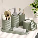 Clara Clark Sage Green Bathroom Set - Bathroom Accessories Set, 19PC Bathroom Accessory Set, Bathroom Sets with Shower Curtain Set, Soap Dispenser & Toothbrush Holder