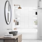 Noah William Home White Acrylic Tub Wall Surround D32 x W60 x H58 - Waterproof, Easy-to-Install, Includes Two Shelf Units - Bathtub Wall Surround Panels, Vertical Pattern, Dynamic Shelves