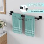 5-Pieces Matte Black Bathroom Hardware Accessories Set, 24 Inch Stainless Steel Towel Racks for Bathroom, Towel Bar Set Towel Ring Coat Hook and Toilet Paper Holder with Shelf Wall Mounted