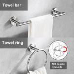 6 Pieces Brushed Nickel Bathroom Hardware Accessories Set Hand Towel Ring 16&23.6 inch Round Towel Bar Silver Toilet Paper Holder Towel Hooks 2 Pieces SUS 304 Stainless Steel,Heavy Duty,Wall Mounted