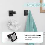 5-Pieces Matte Black Bathroom Hardware Accessories Set, 24 Inch Stainless Steel Towel Racks for Bathroom, Towel Bar Set Towel Ring Coat Hook and Toilet Paper Holder with Shelf Wall Mounted