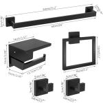 5-Pieces Matte Black Bathroom Hardware Accessories Set, 24 Inch Stainless Steel Towel Racks for Bathroom, Towel Bar Set Towel Ring Coat Hook and Toilet Paper Holder with Shelf Wall Mounted
