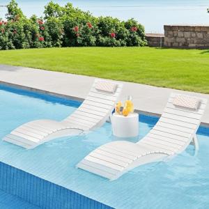 Homenjoy Folding Pool Lounge Chairs Set of 4, Pre-Assembled HDPS Anti-Floating Lounge Chair with Headrest for in-Pool Use(Max Depth 8-Inches), Ideal for Hotel, Poolside, Beach & Sun Decks, White