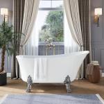 67" Clawfoot Bathtub, Heavy Duty Acrylic Slipper Tub, Complete with Feet, Drain & Overflow System, Freestanding Soaking Bath with Vintage Design