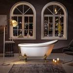 WOODBRIDGE 59" Heavy Duty Acrylic Slipper Clawfoot Bath Tub with Polished Gold Feet + Polished Gold Drain &Overflow