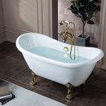 WOODBRIDGE All Inclusive Package 59" Heavy Duty AcrylicDouble Slipper Clawfoot Bath Tub with Polished Gold Feet+PG Drain &Overflow +PG Faucet