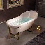 WOODBRIDGE 59" Heavy Duty Acrylic Slipper Clawfoot Bath Tub with Polished Gold Feet + Polished Gold Drain &Overflow