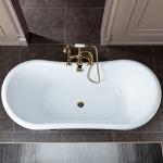 WOODBRIDGE All Inclusive Package 59" Heavy Duty AcrylicDouble Slipper Clawfoot Bath Tub with Polished Gold Feet+PG Drain &Overflow +PG Faucet