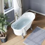 67" Clawfoot Bathtub, Heavy Duty Acrylic Slipper Tub, Complete with Feet, Drain & Overflow System, Freestanding Soaking Bath with Vintage Design