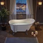 67" Clawfoot Bathtub, Heavy Duty Acrylic Slipper Tub, Complete with Feet, Drain & Overflow System, Freestanding Soaking Bath with Vintage Design