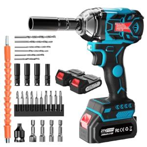 Cordless Impact Wrench, 21V 406 Ft-lbs MAX Torque Power Impact Driver, 1/2" Power Impact Wrenches with 2 * 2.0Ah Batteries and 25 Accessories, Impact Motor for Car Tire (550N Wrench 2.0Ah*2)