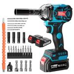 Cordless Impact Wrench, 21V 406 Ft-lbs MAX Torque Power Impact Driver, 1/2" Power Impact Wrenches with 2 * 2.0Ah Batteries and 25 Accessories, Impact Motor for Car Tire (550N Wrench 2.0Ah*2)
