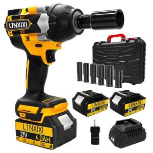 L1NXIXI 1/2 Cordless Impact Wrench, 1/2 Inch Impact Drive with Brushless Motor, 1000N.m(740Ft-Lbs), 3300PRM, Electric Impact Wrenches with Battery and Charger, 6 Sockets