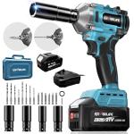 GEVEELIFE 450N.m/332Ft-lbs Brushless Impact Wrench,1/2" Cordless Impact Gun with 4.0Ah Battery & 4 Sockets, Electric Impact Driver for Car/DIY Furniture/Lawn Mower/blue (450N)