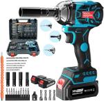 Cordless Impact Wrench, 21V 406 Ft-lbs MAX Torque Power Impact Driver, 1/2" Power Impact Wrenches with 2 * 2.0Ah Batteries and 25 Accessories, Impact Motor for Car Tire (550N Wrench 2.0Ah*2)