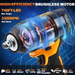 L1NXIXI 1/2 Cordless Impact Wrench, 1/2 Inch Impact Drive with Brushless Motor, 1000N.m(740Ft-Lbs), 3300PRM, Electric Impact Wrenches with Battery and Charger, 6 Sockets