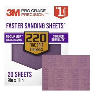 3M Pro Grade 220 Grit Sandpaper - 20 Sheets