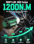 KIMO Impact Wrench 1/2 Cordless, 1200N.m (900ft-lbs), 4000RPM, 9-Piece Drill & Driver Set, 4 Sockets Impact Drill for Car Tires, Safety Lock, Variable Modes, 4000mAh Battery Power Smart Impact Wrench