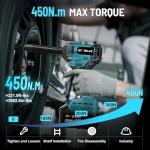 GEVEELIFE 450N.m/332Ft-lbs Brushless Impact Wrench,1/2" Cordless Impact Gun with 4.0Ah Battery & 4 Sockets, Electric Impact Driver for Car/DIY Furniture/Lawn Mower/blue (450N)