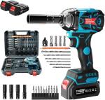 Cordless Impact Wrench, 21V 406 Ft-lbs MAX Torque Power Impact Driver, 1/2" Power Impact Wrenches with 2 * 2.0Ah Batteries and 25 Accessories, Impact Motor for Car Tire (550N Wrench 2.0Ah*2)