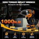 L1NXIXI 1/2 Cordless Impact Wrench, 1/2 Inch Impact Drive with Brushless Motor, 1000N.m(740Ft-Lbs), 3300PRM, Electric Impact Wrenches with Battery and Charger, 6 Sockets