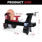 Wood Lathe Machine, 12 x 20 inch, 550W 3/4HP, 5 Speed Settings 680-2770 RPM Benchtop Lathe with Thickened Tool Rest,Stainless Steel Live Centers/Steel Faceplate