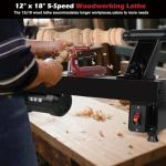 Wood Lathe Machine, 12 x 18 inch, 550W 3/4HP, 5 Speed Settings 680-2770 RPM,Benchtop Lathe with MT2 Drive/Live Center