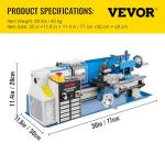 VEVOR Metal Lathe, Upgraded Digital Display 7"x14" Benchtop Metal Lathe
