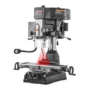 VEVOR 15.875-Inch Mill Drill Machine, 2 HP, Benchtop Milling Drill Press, 150-2560 RPM Adjustable Speed, with Rotating Vise, Laser and Work Light, Milling Drilling Machine, for Woodworking Light Metal