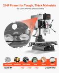 VEVOR 15.875-Inch Mill Drill Machine, 2 HP, Benchtop Milling Drill Press, 150-2560 RPM Adjustable Speed, with Rotating Vise, Laser and Work Light, Milling Drilling Machine, for Woodworking Light Metal
