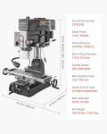 VEVOR 15.875-Inch Mill Drill Machine, 2 HP, Benchtop Milling Drill Press, 150-2560 RPM Adjustable Speed, with Rotating Vise, Laser and Work Light, Milling Drilling Machine, for Woodworking Light Metal