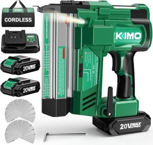 KIMO 2" Brad Nailer Cordless 18 Gauge w/ 20V Battery 2.0Ah X 2, 1000pcs Nails and Staples, 2 Firing Modes,180 Nails/min, Adjustable Nailing Depth, 2 in 1 Cordless Nail Gun and Stapler for DIY Project